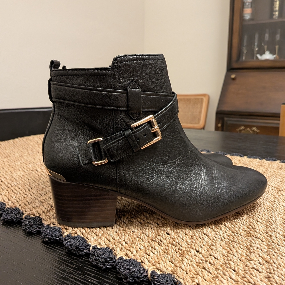 Coach Black Leather Ankle Booties with Buckle
